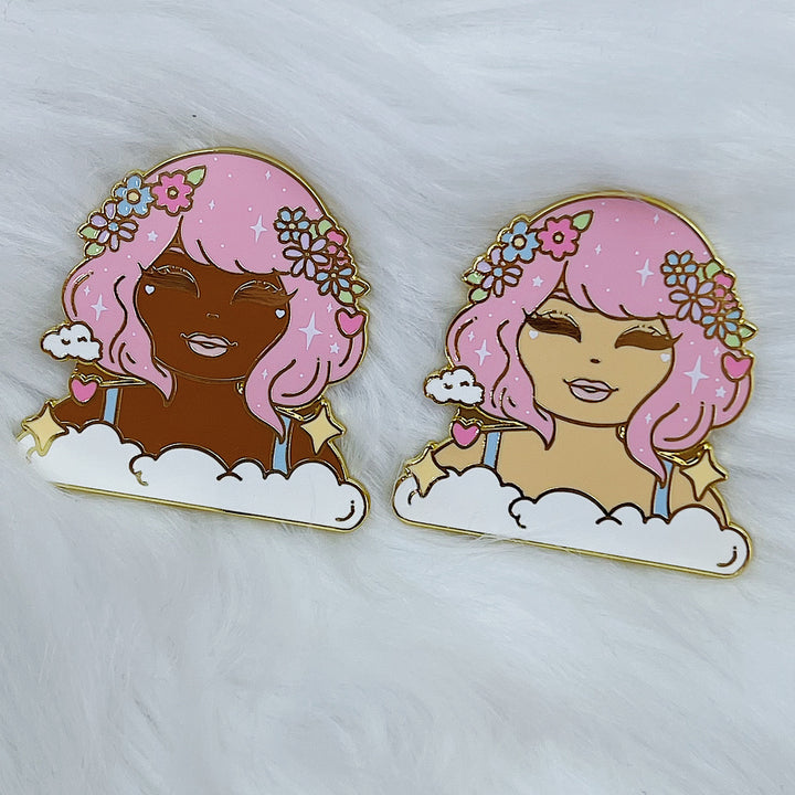 Kawaii Cloud Babe Enamel Pin | Gold Plated | Choose your Skin Tone