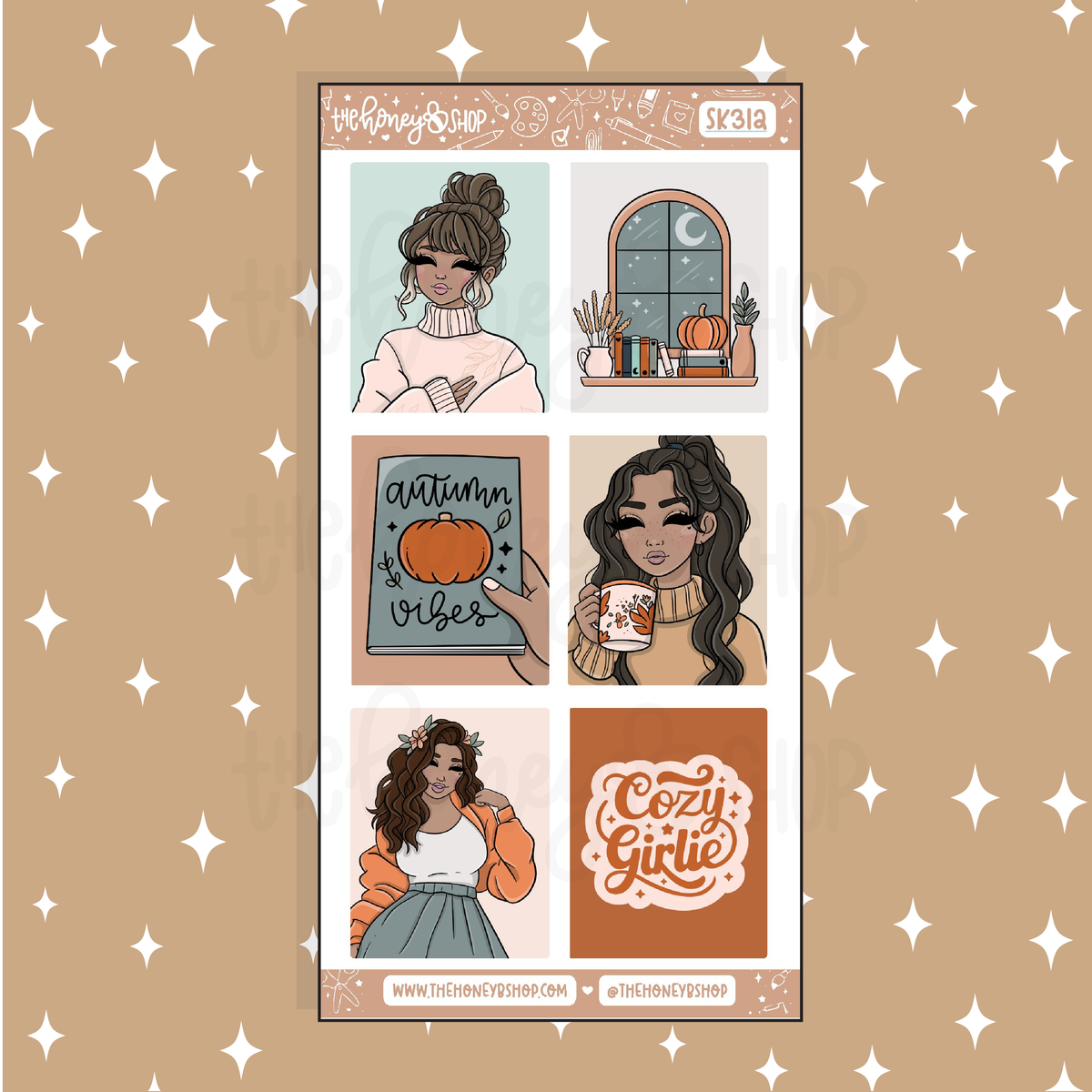 Autumn Vibes Full Boxes Doodle Sticker | A La Carte | Choose your Skin Tone!