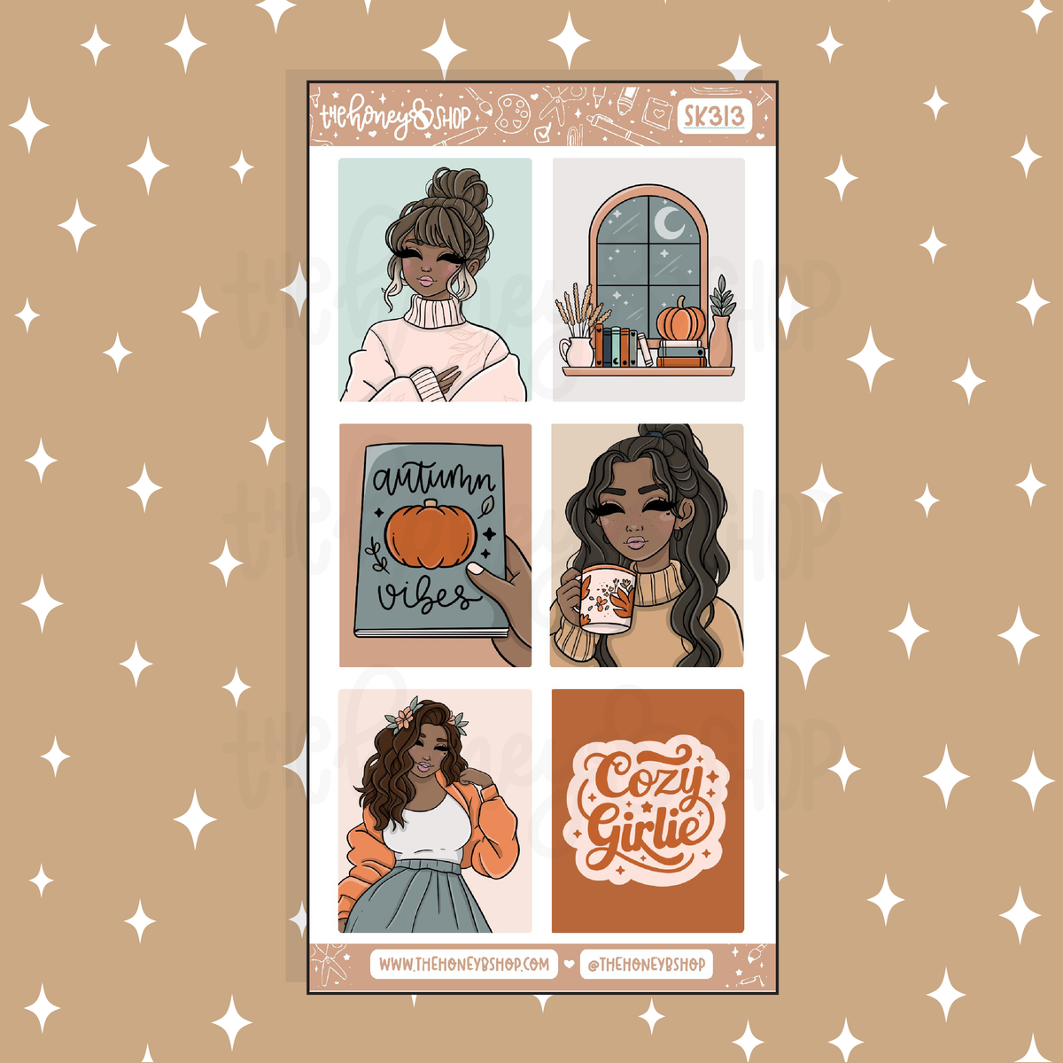 Autumn Vibes Full Boxes Doodle Sticker | A La Carte | Choose your Skin Tone!