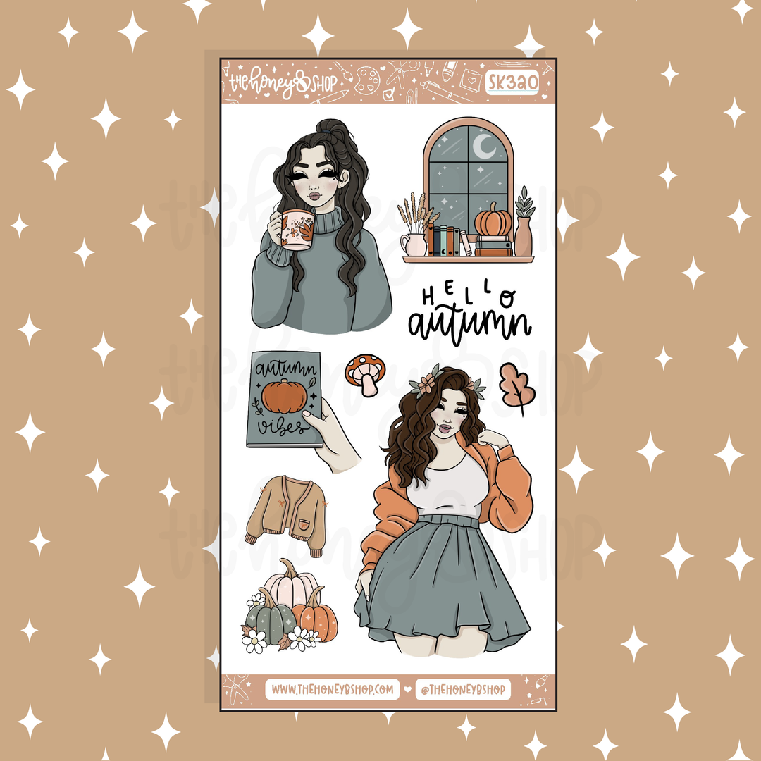 Autumn Vibes Large Babe Deco Doodle Sticker | A La Carte | Choose your Skin Tone!