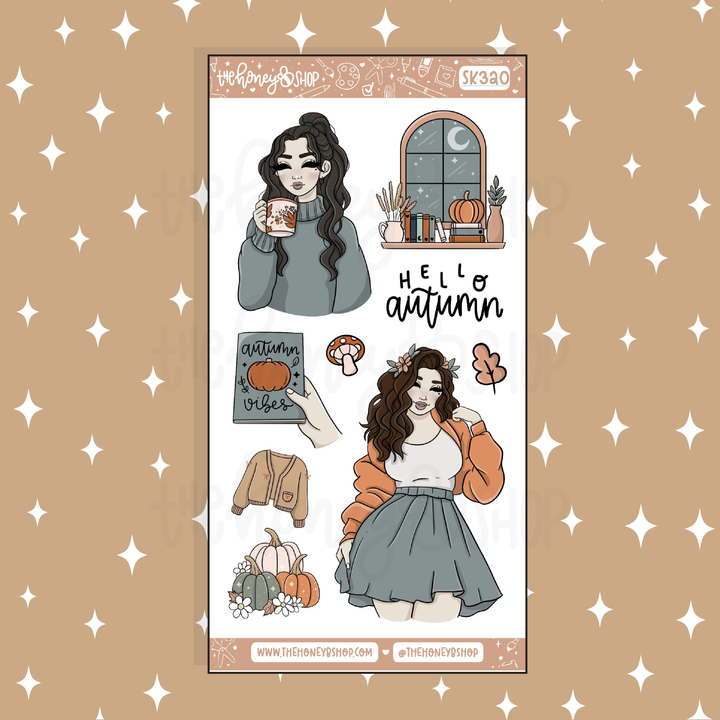 Autumn Vibes Large Babe Deco Doodle Sticker | A La Carte | Choose your Skin Tone!
