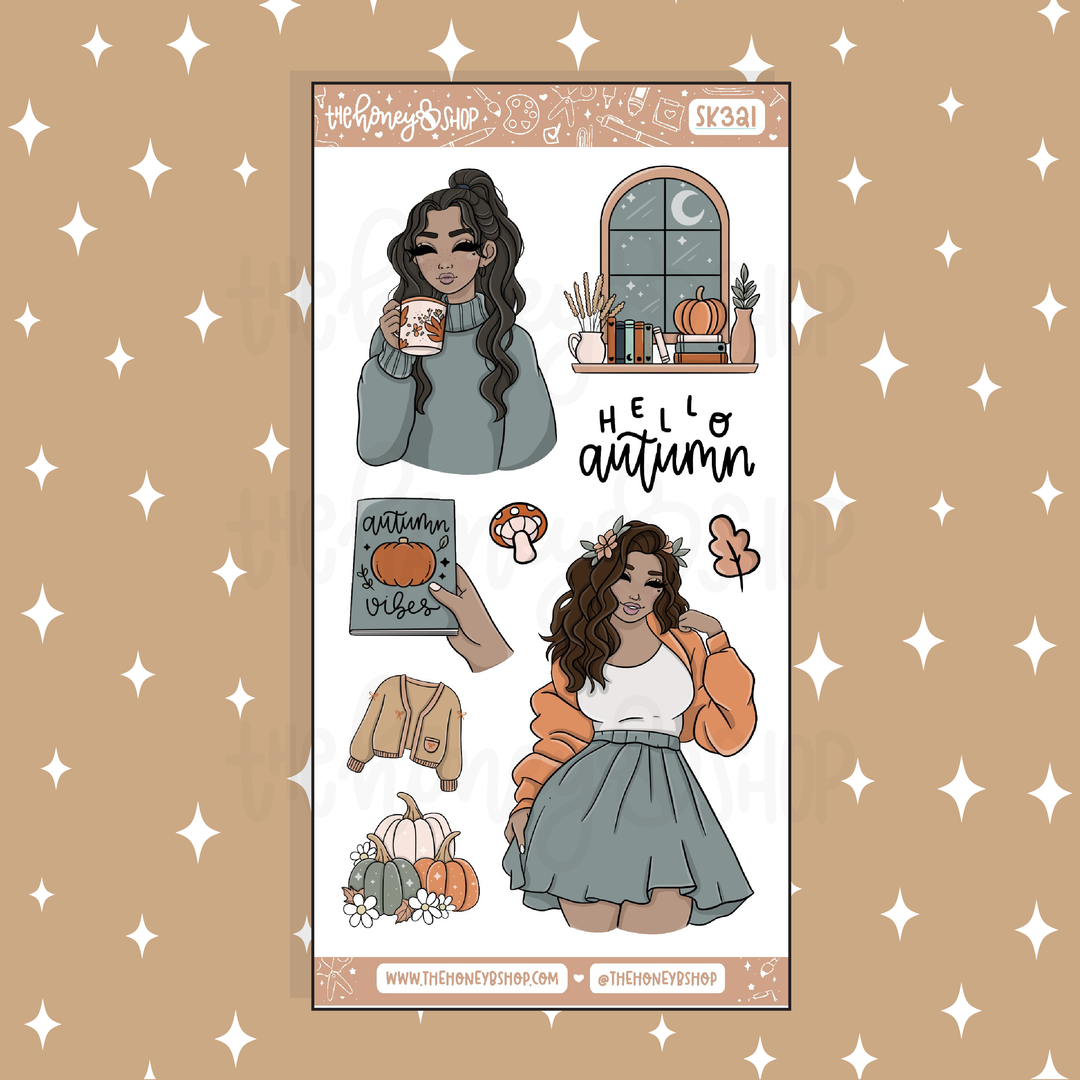 Autumn Vibes Large Babe Deco Doodle Sticker | A La Carte | Choose your Skin Tone!