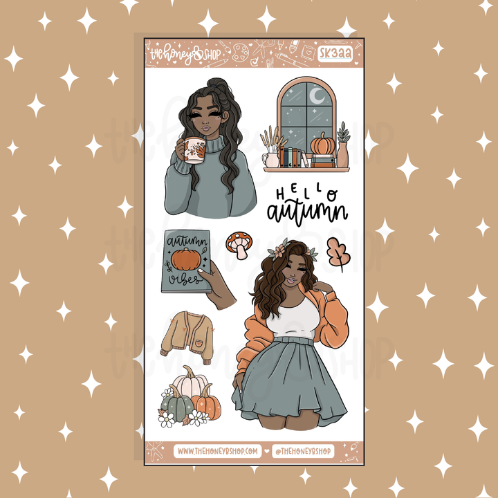 Autumn Vibes Large Babe Deco Doodle Sticker | A La Carte | Choose your Skin Tone!