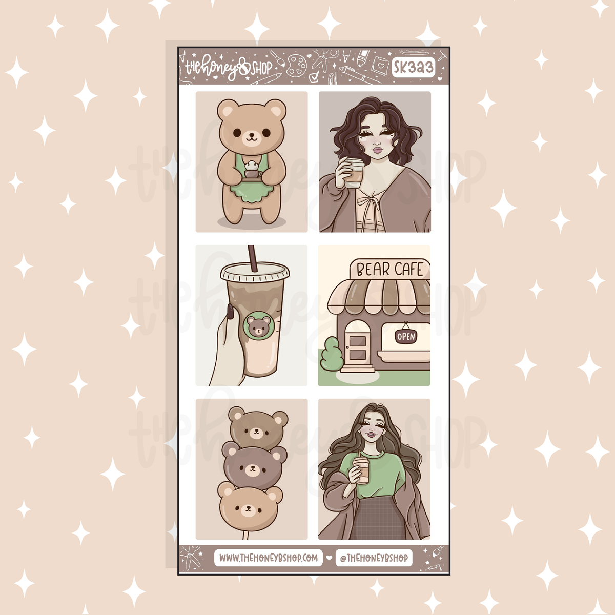 Beary Cafe Full Boxes Doodle Sticker | A La Carte | Choose your Skin Tone!