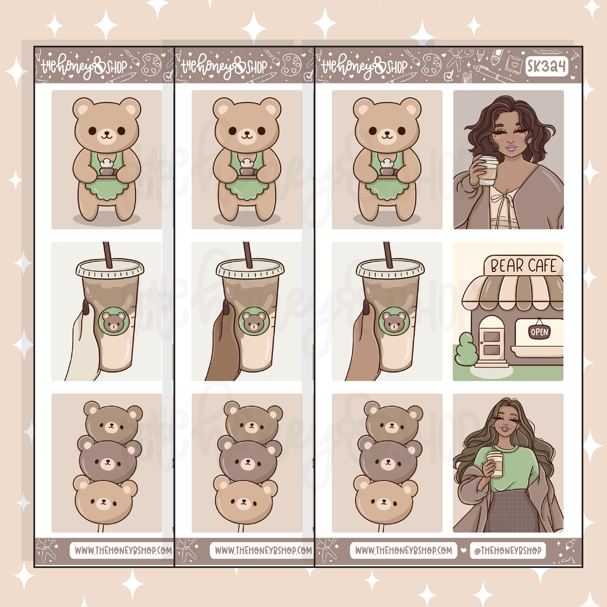 Beary Cafe Full Boxes Doodle Sticker | A La Carte | Choose your Skin Tone!