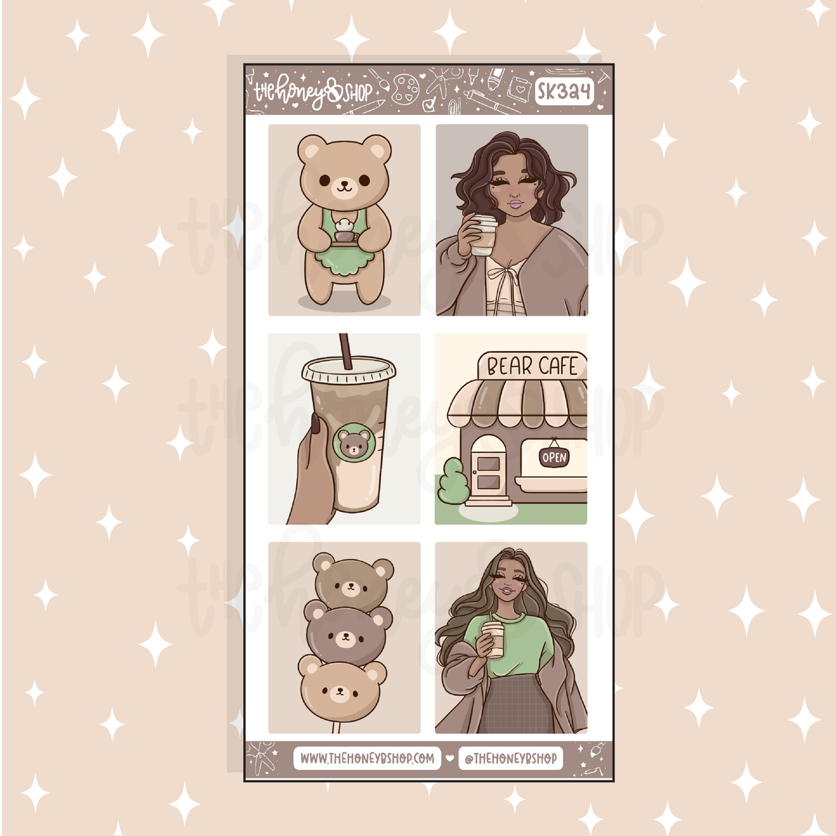 Beary Cafe Full Boxes Doodle Sticker | A La Carte | Choose your Skin Tone!