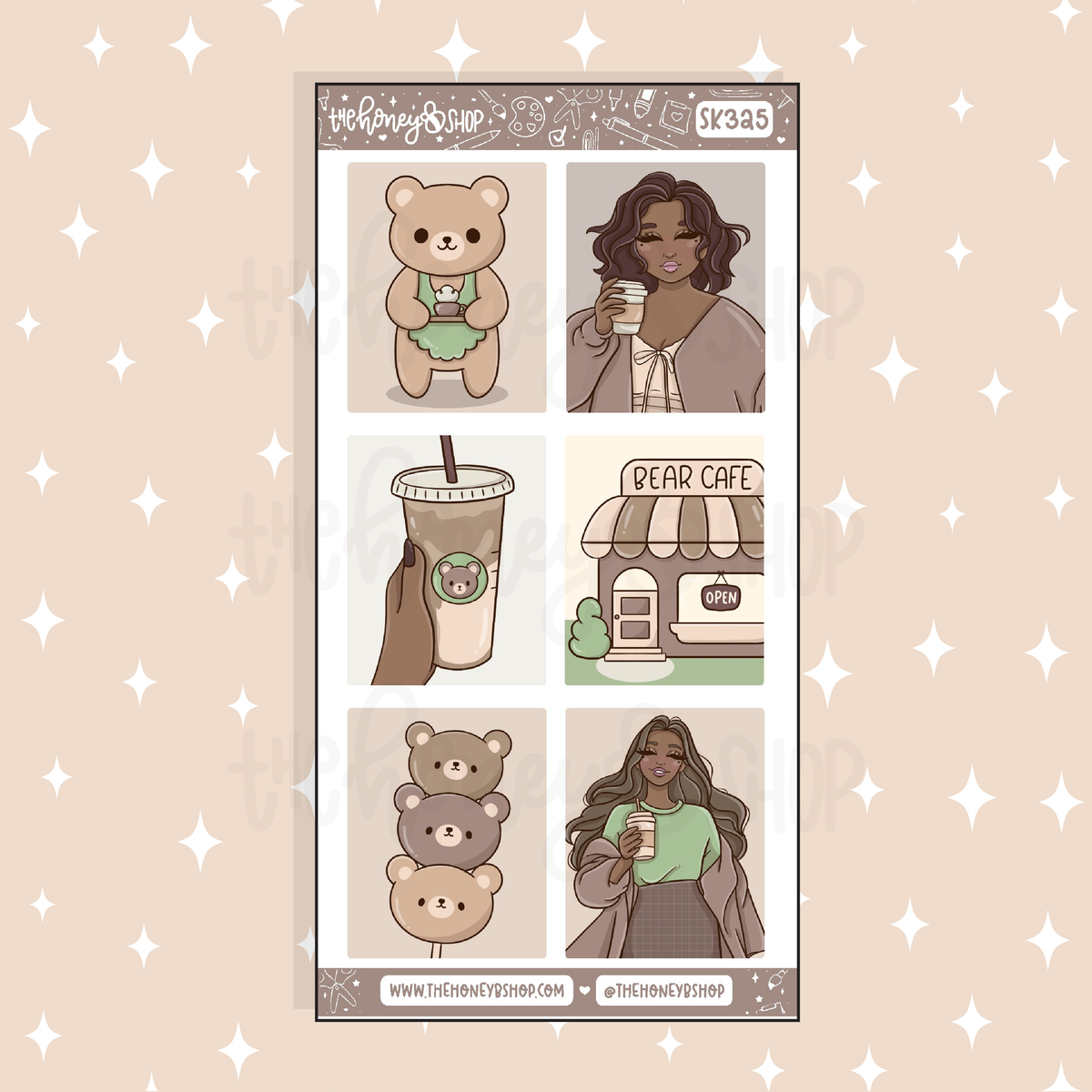 Beary Cafe Full Boxes Doodle Sticker | A La Carte | Choose your Skin Tone!