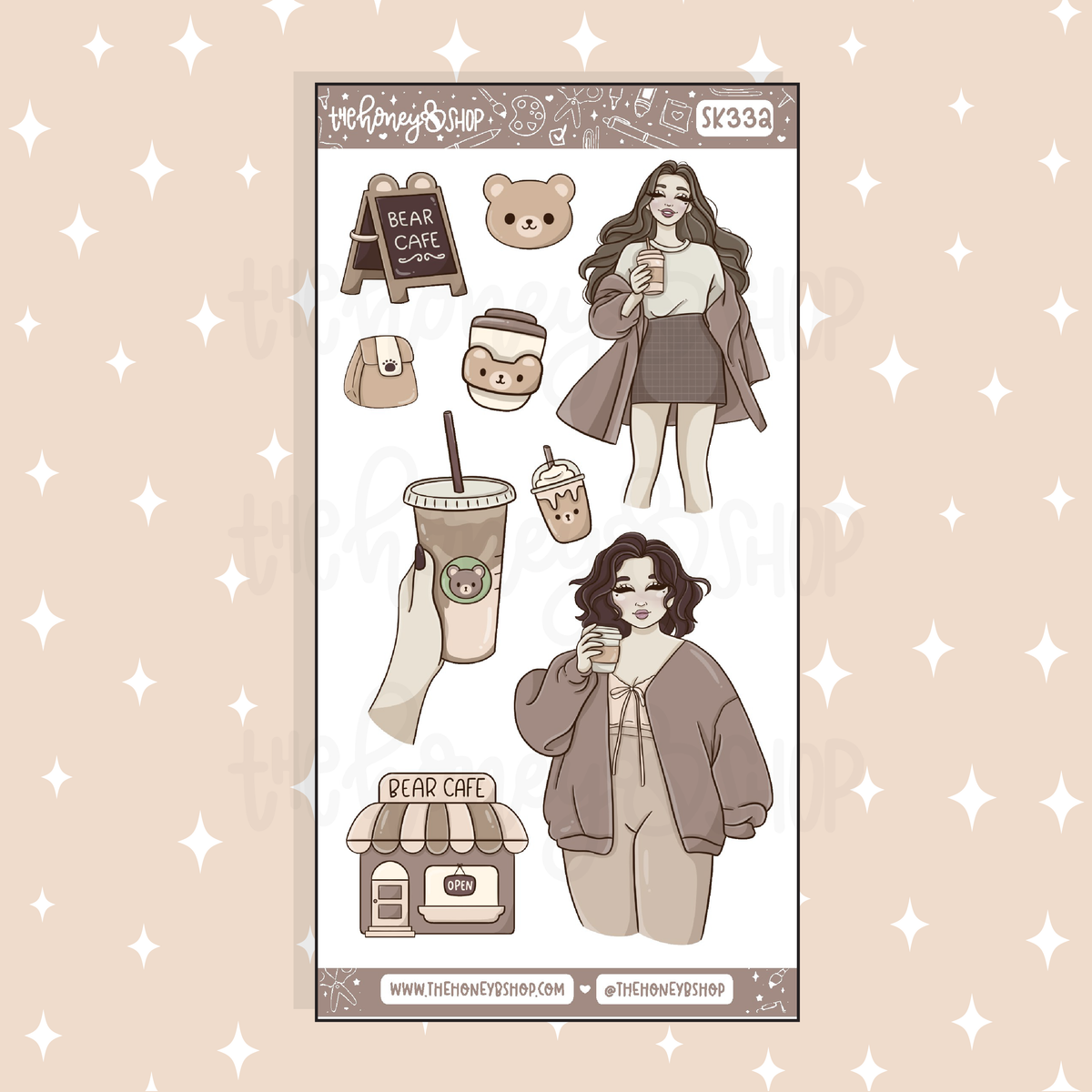 Beary Cafe Large Babe Deco Doodle Sticker | A La Carte | Choose your Skin Tone!