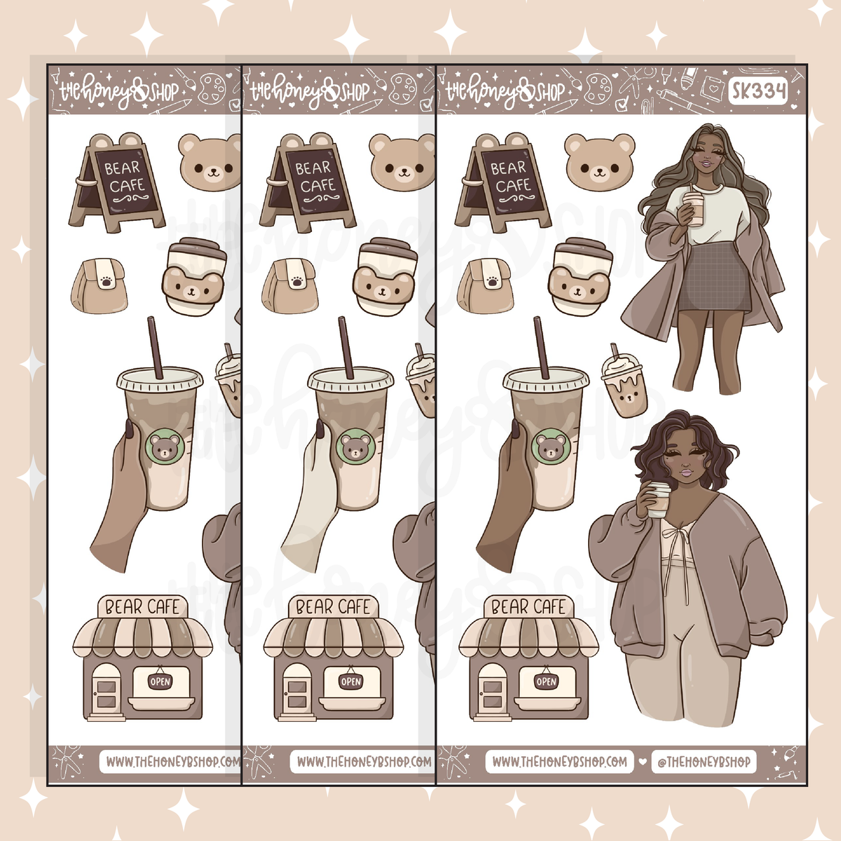 Beary Cafe Large Babe Deco Doodle Sticker | A La Carte | Choose your Skin Tone!