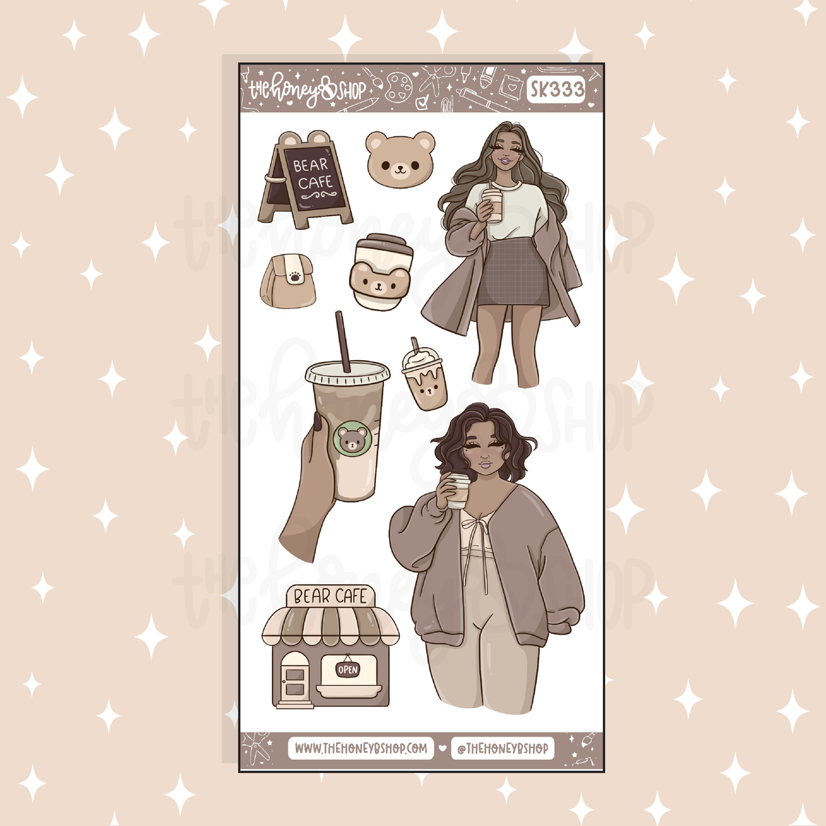 Beary Cafe Large Babe Deco Doodle Sticker | A La Carte | Choose your Skin Tone!