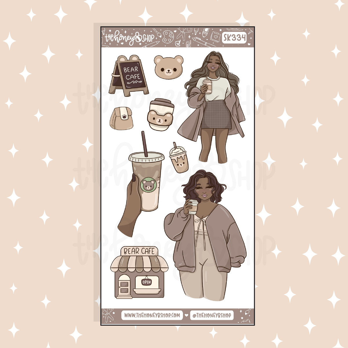 Beary Cafe Large Babe Deco Doodle Sticker | A La Carte | Choose your Skin Tone!
