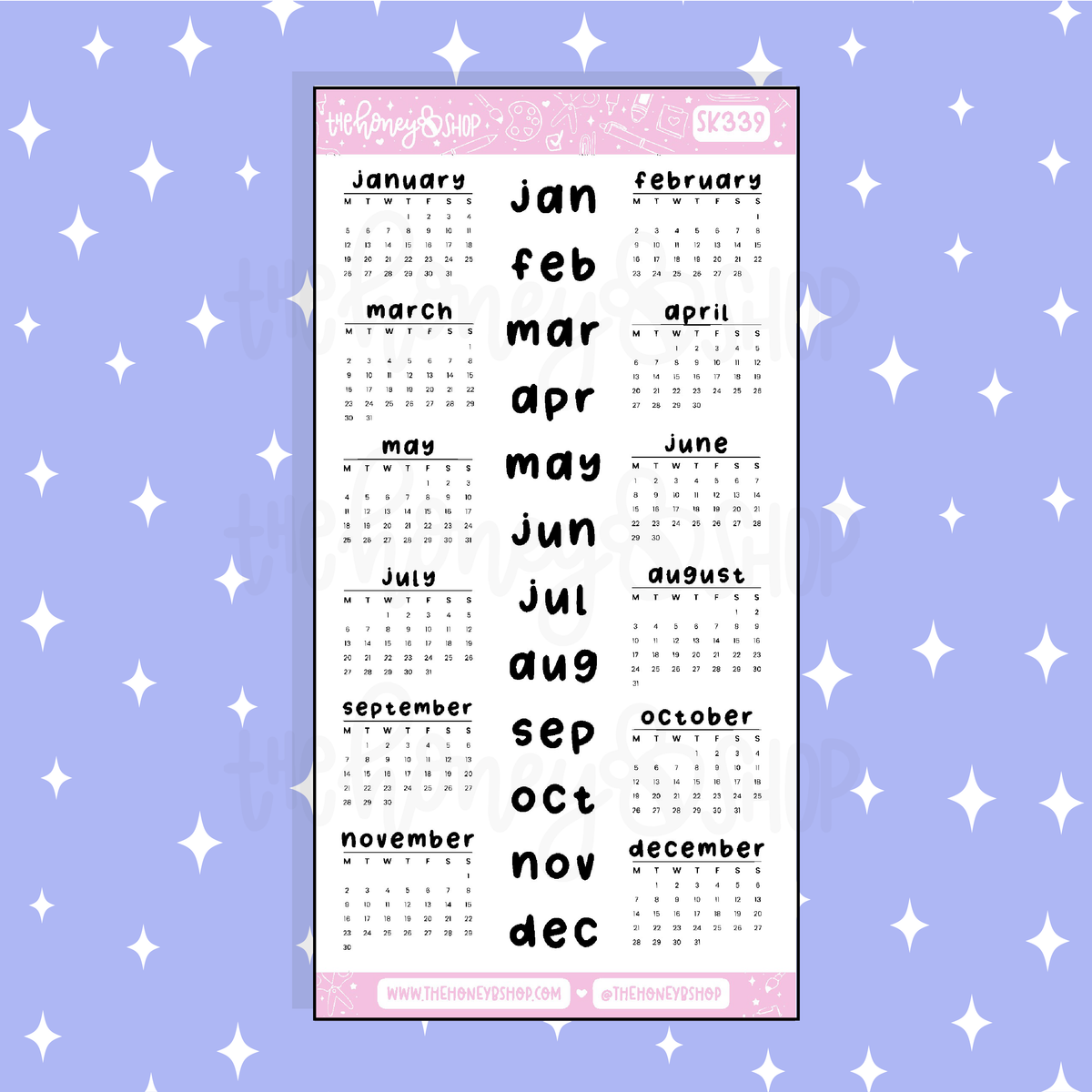 2026 Calendars + Months Doodle Sticker | A La Carte