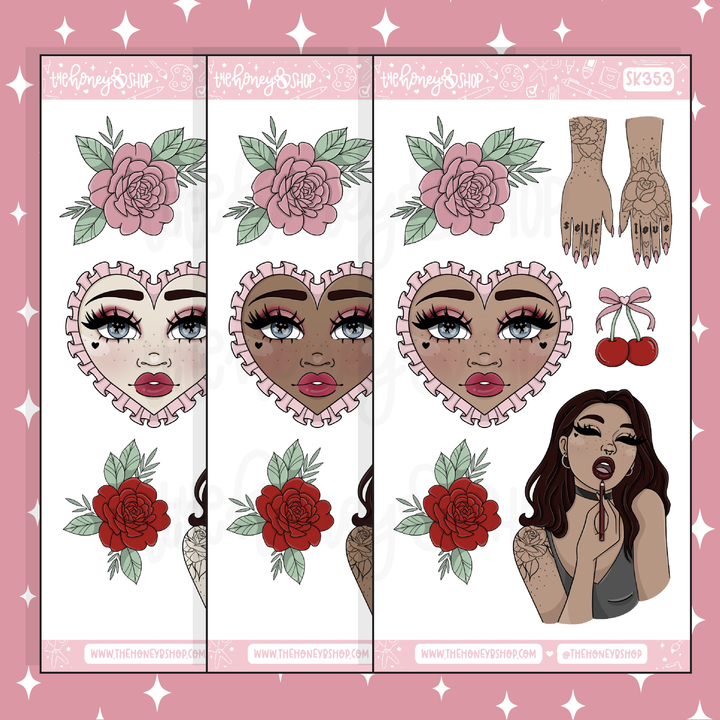 Cherry Bomb Large Babe Deco Doodle Sticker | A La Carte | Choose your Skin Tone!
