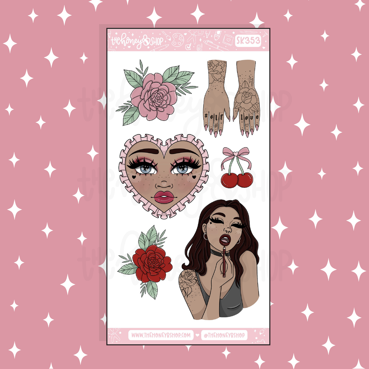 Cherry Bomb Large Babe Deco Doodle Sticker | A La Carte | Choose your Skin Tone!