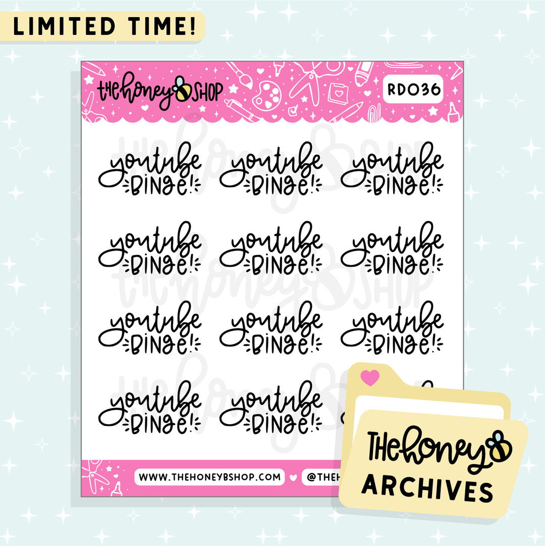 YouTube Binge Doodle Sticker Sheet | TheHoneyB Archive