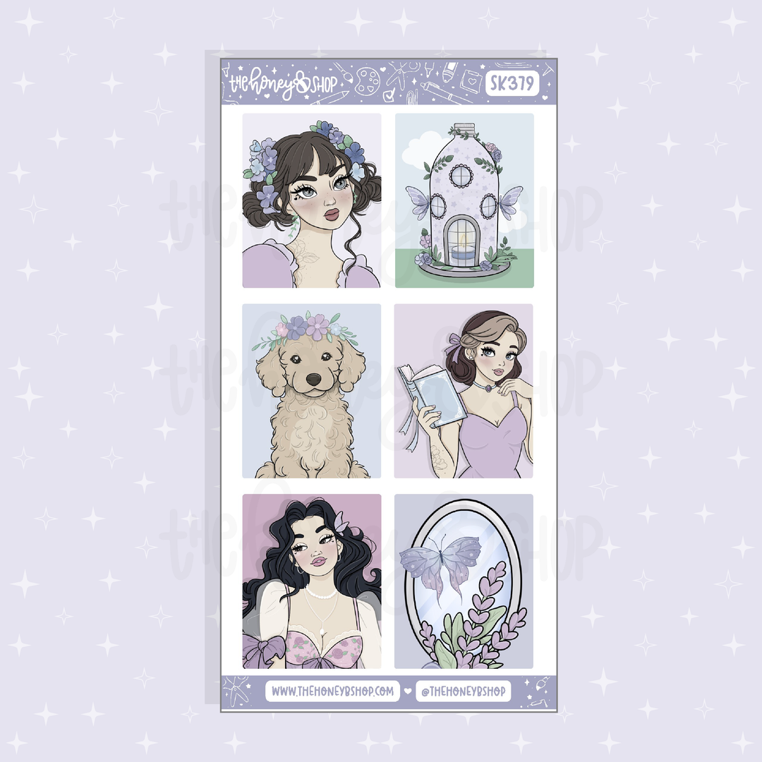 Lavender Dreams Full Boxes Doodle Sticker Sheet | A La Carte | Choose your Skin Tone!