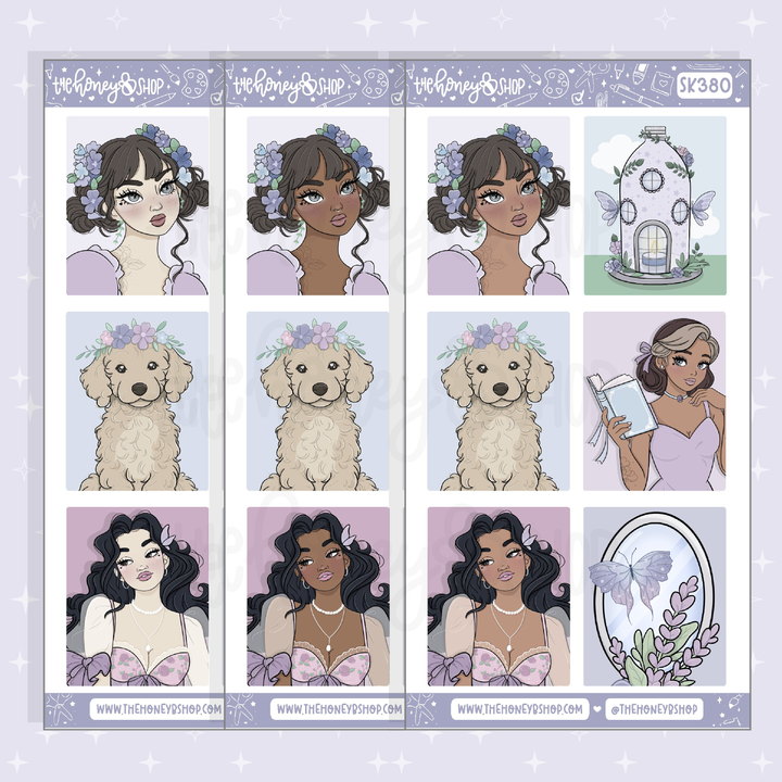 Lavender Dreams Full Boxes Doodle Sticker Sheet | A La Carte | Choose your Skin Tone!