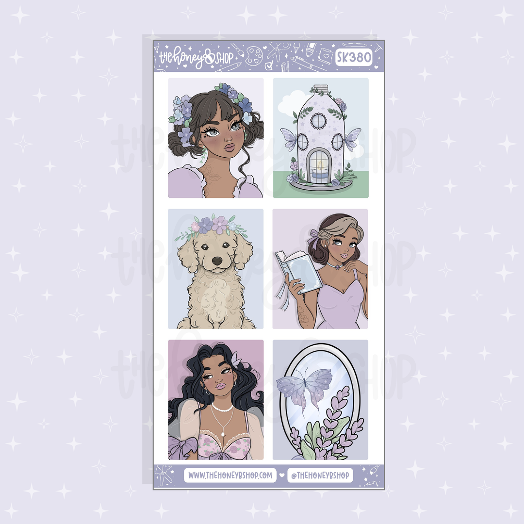 Lavender Dreams Full Boxes Doodle Sticker Sheet | A La Carte | Choose your Skin Tone!
