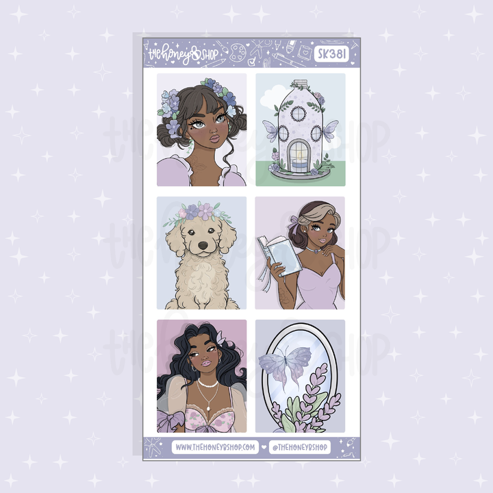Lavender Dreams Full Boxes Doodle Sticker Sheet | A La Carte | Choose your Skin Tone!