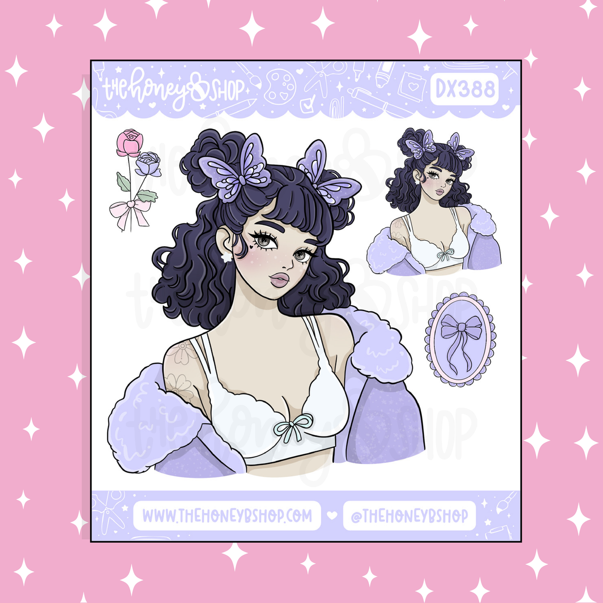 Girly Things Butterfly Babe Doodle Sticker | March Patreon | Choose your Skin Tone!