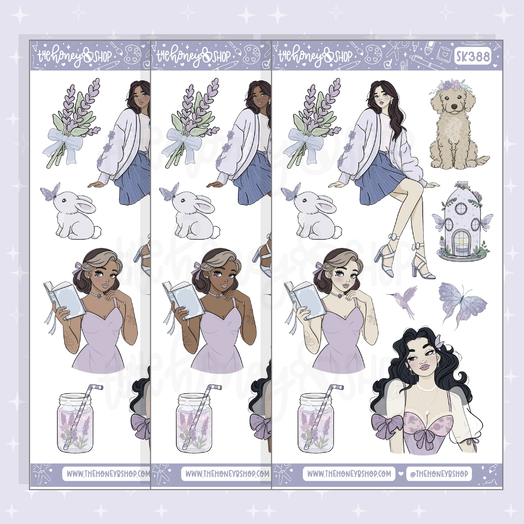 Lavender Dreams Large Babe Deco Doodle Sticker Sheet | A La Carte | Choose your Skin Tone!