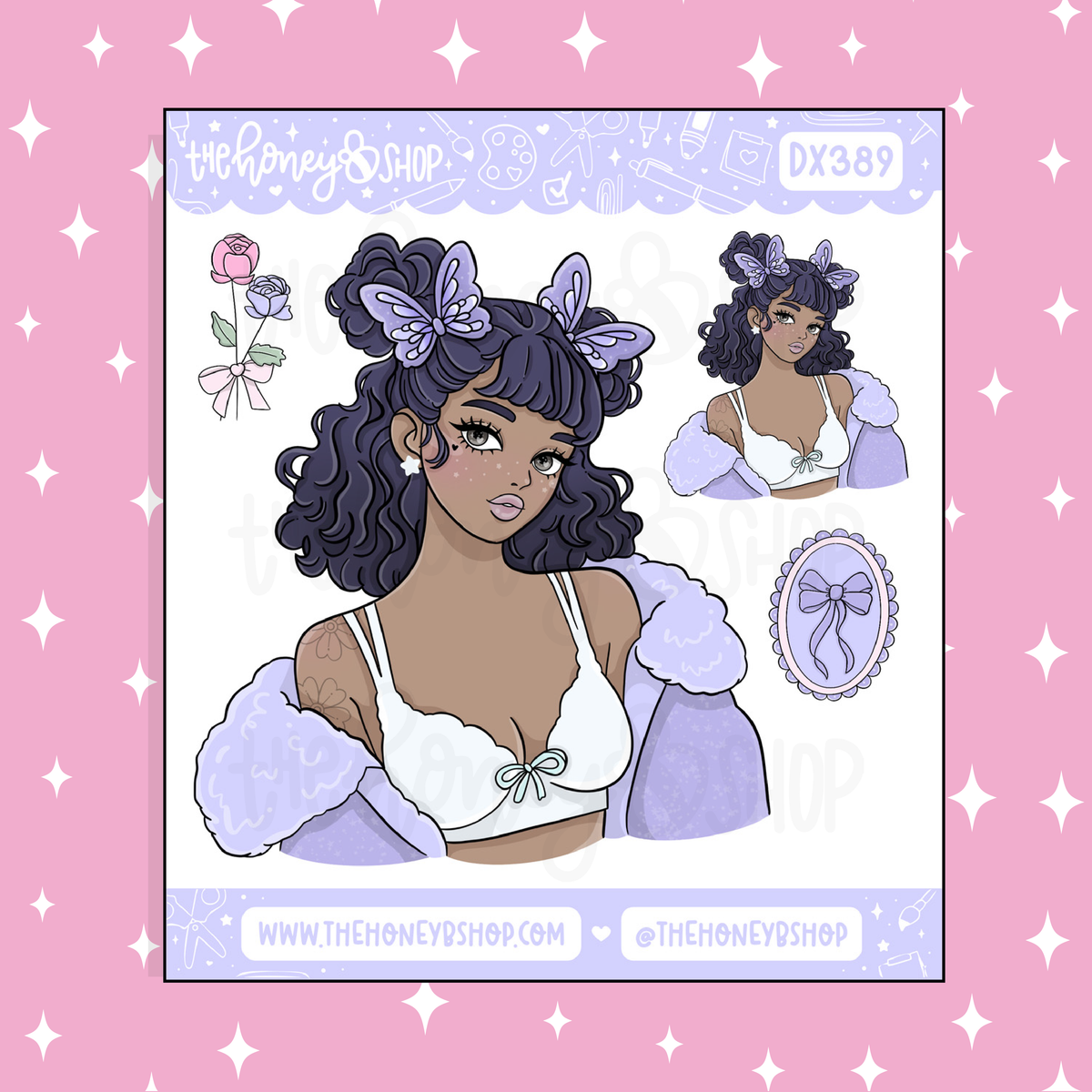 Girly Things Butterfly Babe Doodle Sticker | March Patreon | Choose your Skin Tone!