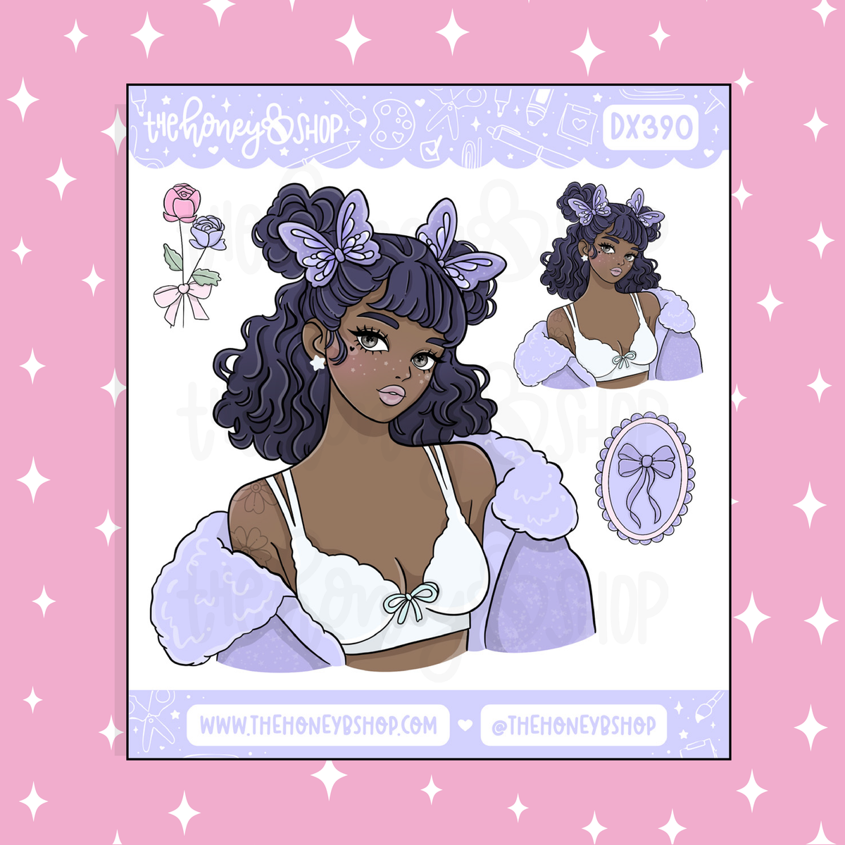 Girly Things Butterfly Babe Doodle Sticker | March Patreon | Choose your Skin Tone!