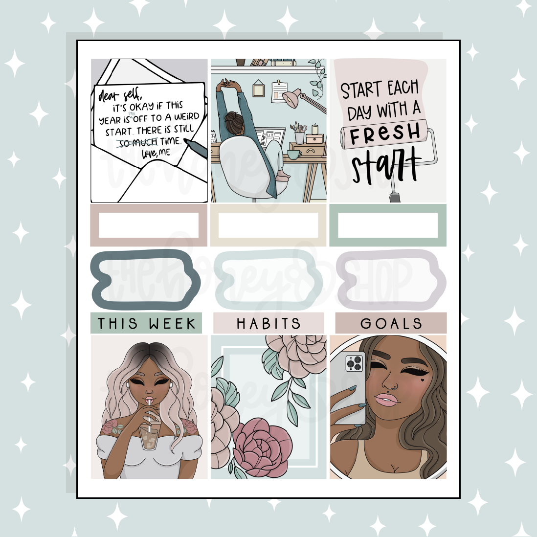 Reset Full Boxes Doodle Sticker | A La Carte | Choose your Skin Tone!