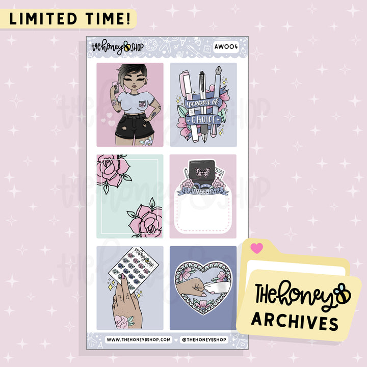 Cutie Tattoo Full Boxes Doodle Sticker Sheet | TheHoneyB Archive | Choose your Skin Tone!