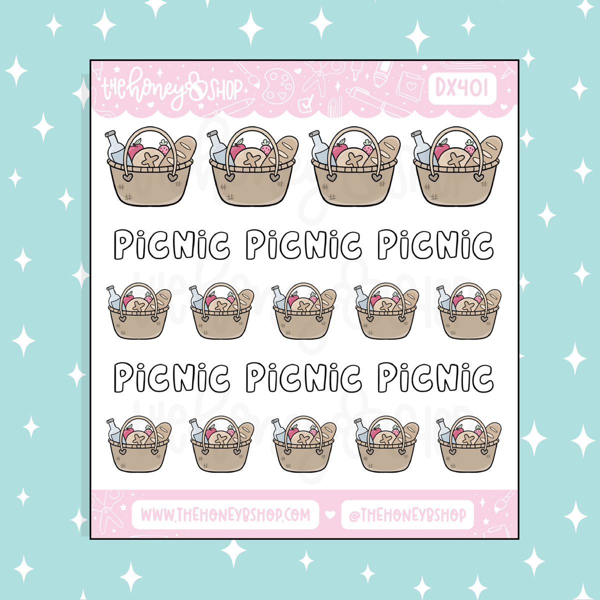 Picnic Basket + Lettering Doodle Sticker