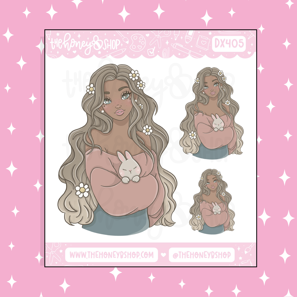 Bunny Spring Babe Doodle Sticker | Choose your Skin Tone!