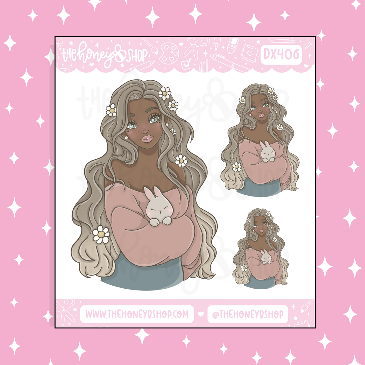 Bunny Spring Babe Doodle Sticker | Choose your Skin Tone!