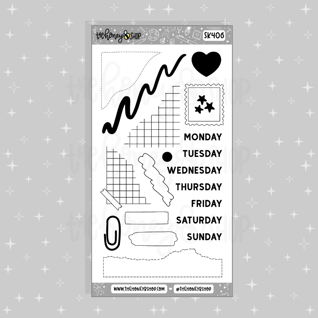 Stationery Things Creative Journaling + Days of the Week Doodle Sticker Sheet | Planner &amp; Journaling Stickers