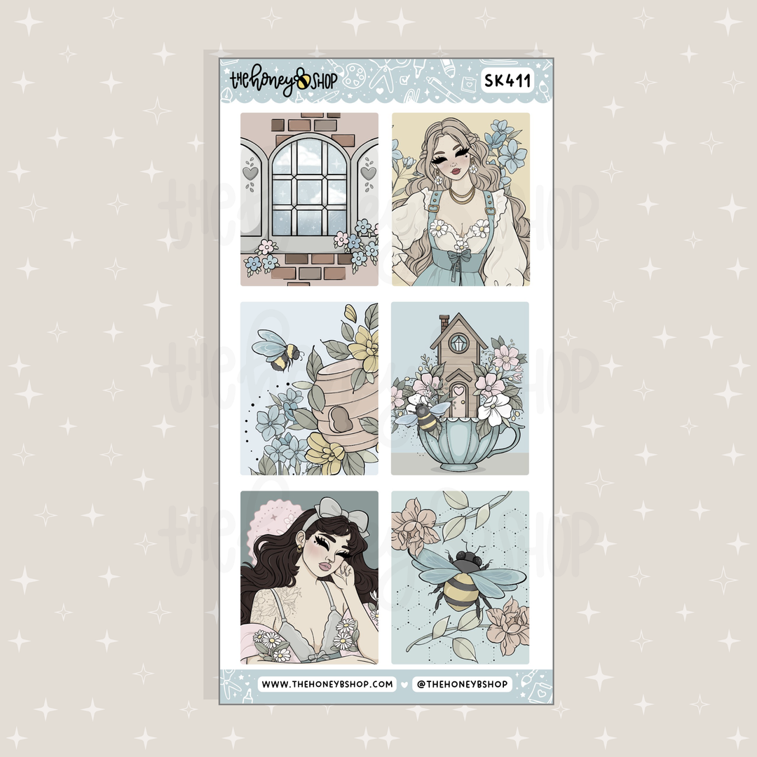 HoneyB Hollow Full Boxes Doodle Sticker Sheet | Planner &amp; Journaling Stickers | Choose your Skin Tone!