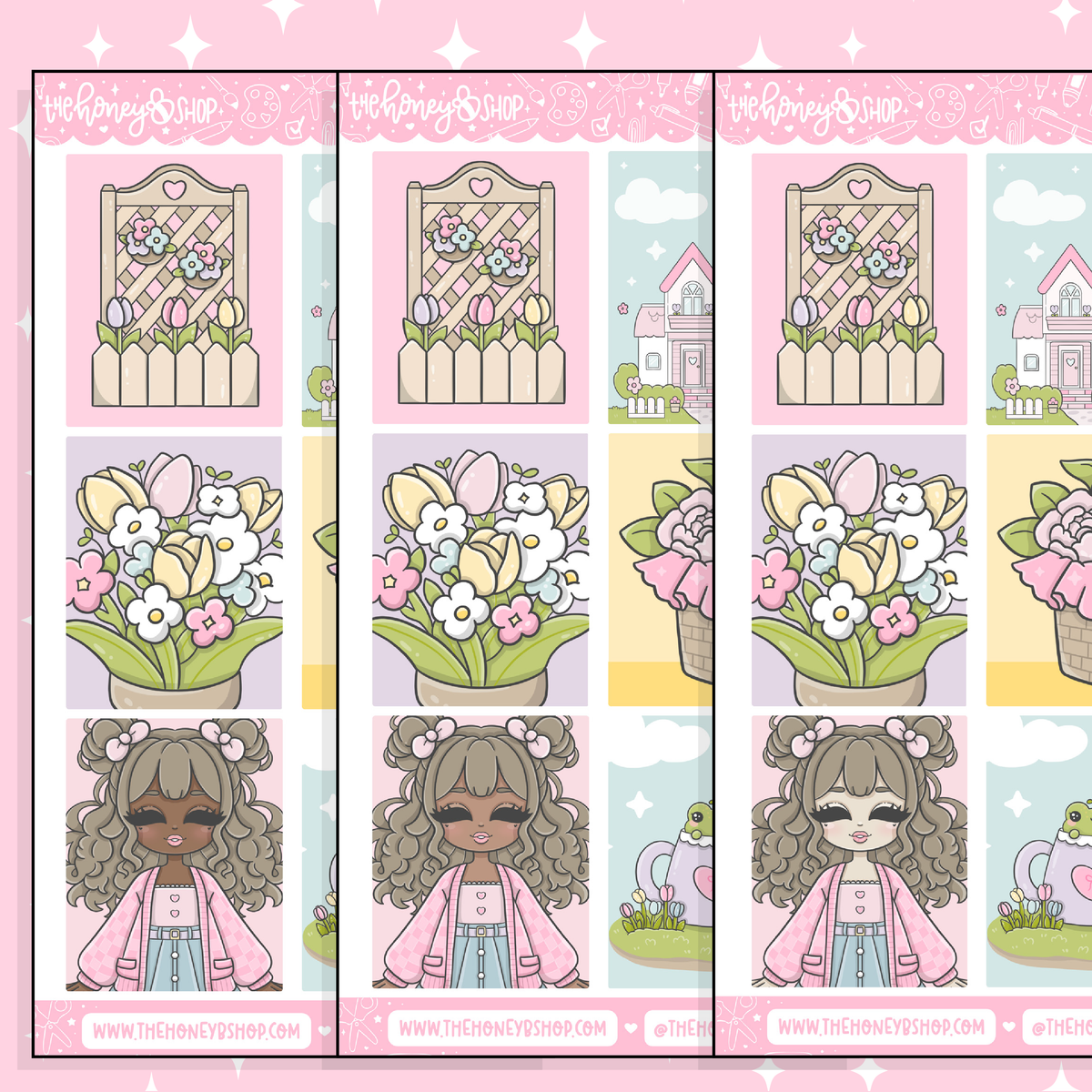 Kawaii Spring Full Boxes Doodle Sticker | April Patreon | Choose your Skin Tone!