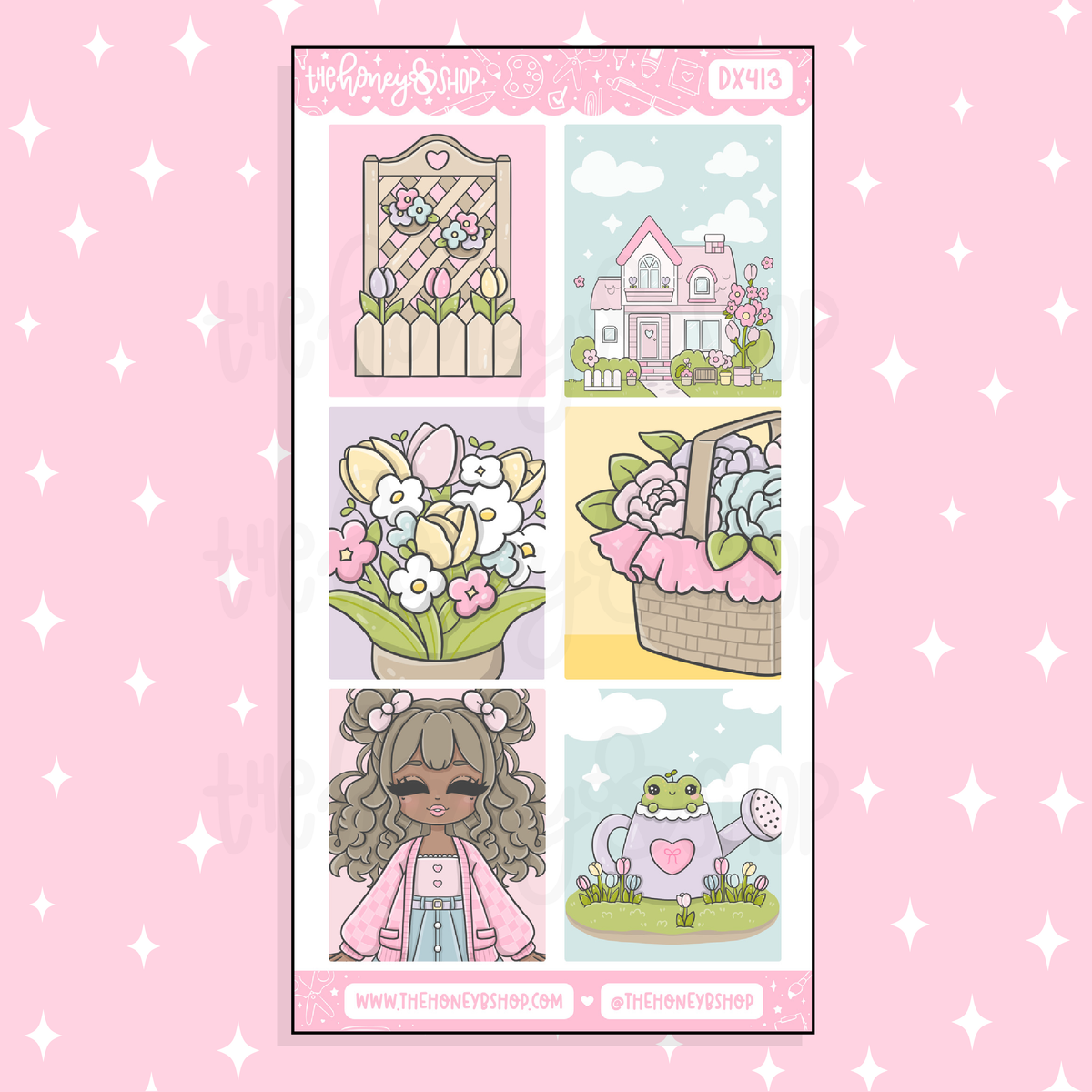 Kawaii Spring Full Boxes Doodle Sticker | April Patreon | Choose your Skin Tone!