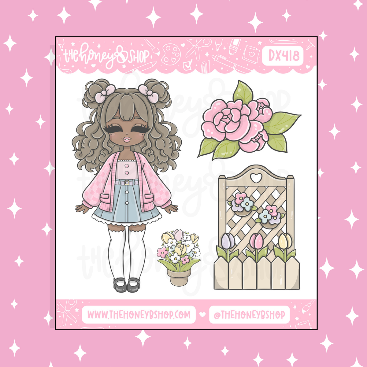 Kawaii Spring Chibi Babe Doodle Sticker | April Patreon | Choose your Skin Tone!