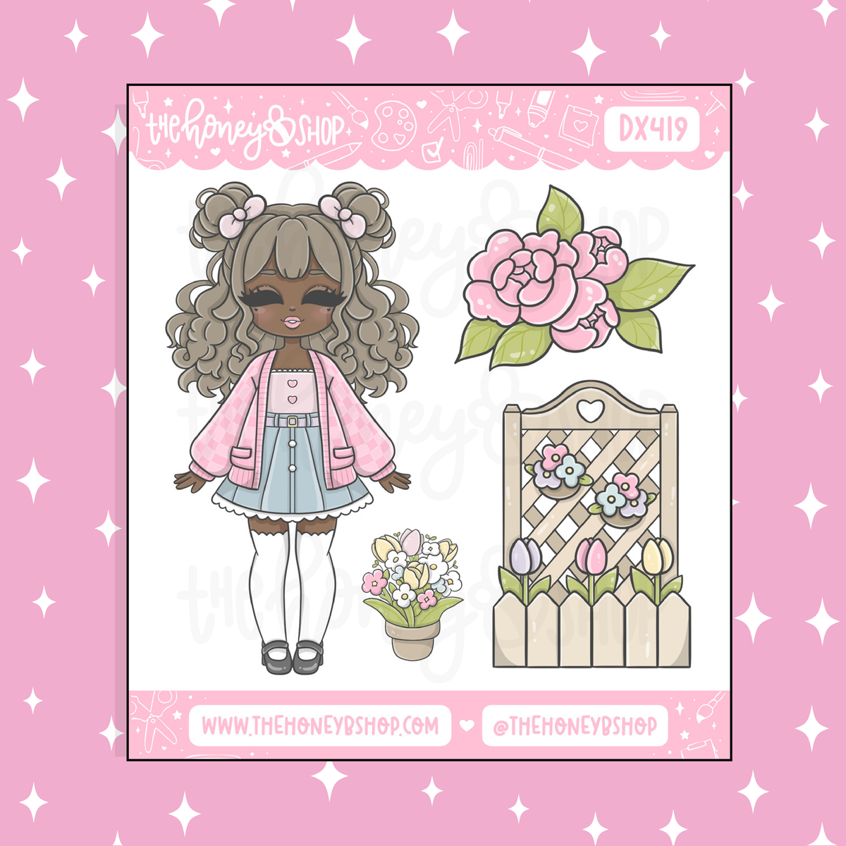 Kawaii Spring Chibi Babe Doodle Sticker | April Patreon | Choose your Skin Tone!