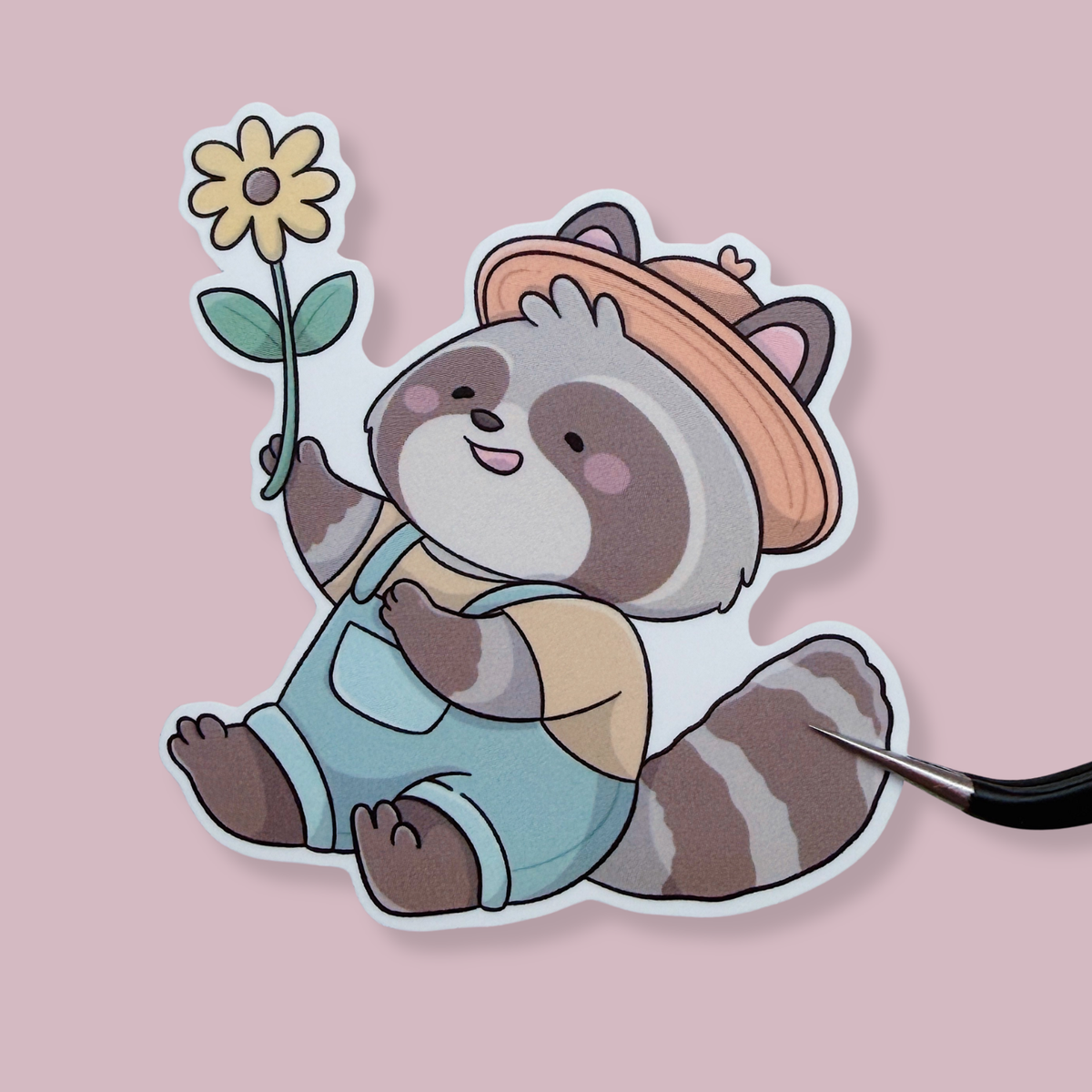 Happy Racoon Vinyl Sticker Die Cut