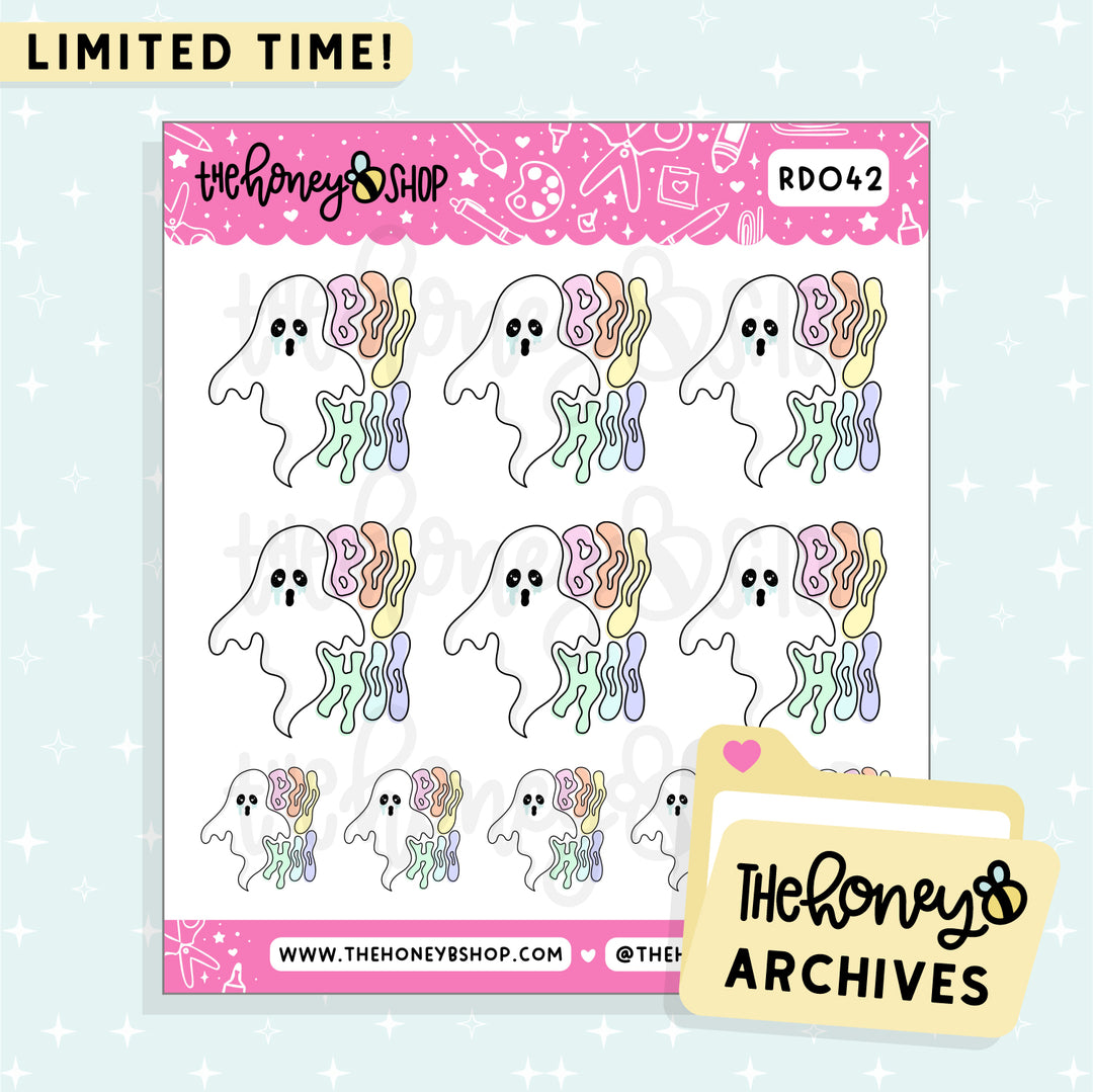 Boohoo Ghost Doodle Sticker Sheet | TheHoneyB Archive