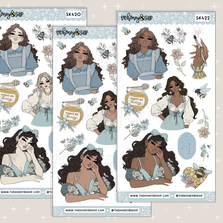 HoneyB Hollow Large Babe Deco Doodle Sticker Sheet | Planner &amp; Journaling Stickers | Choose your Skin Tone!