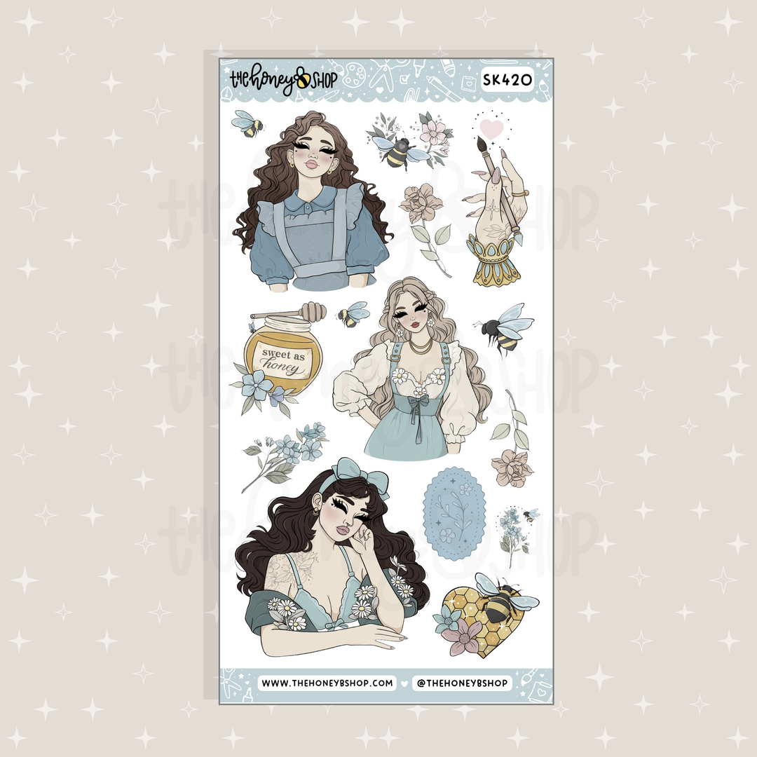 HoneyB Hollow Large Babe Deco Doodle Sticker Sheet | Planner &amp; Journaling Stickers | Choose your Skin Tone!