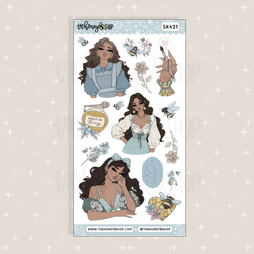 HoneyB Hollow Large Babe Deco Doodle Sticker Sheet | Planner &amp; Journaling Stickers | Choose your Skin Tone!