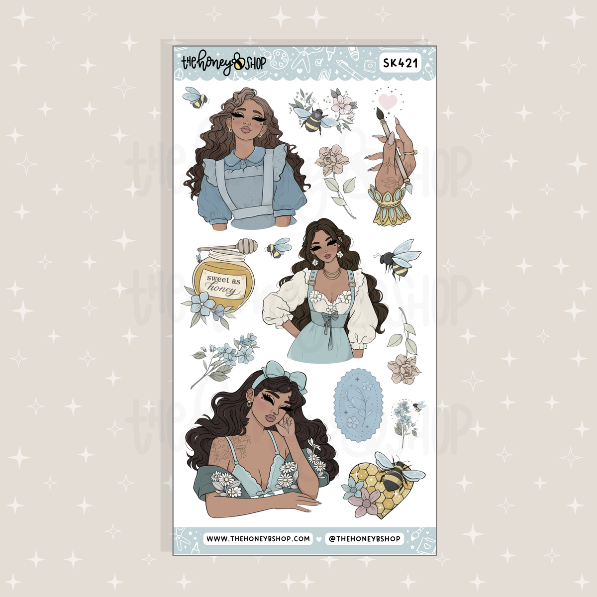 HoneyB Hollow Large Babe Deco Doodle Sticker Sheet | Planner & Journaling Stickers | Choose your Skin Tone!