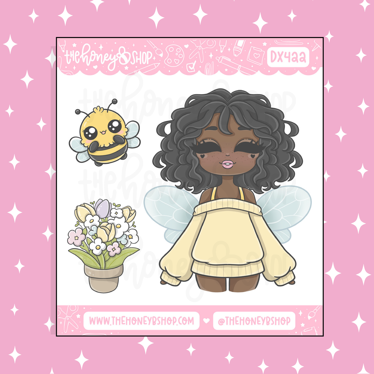 Kawaii Bee Chibi Babe Doodle Sticker | April Patreon | Choose your Skin Tone!