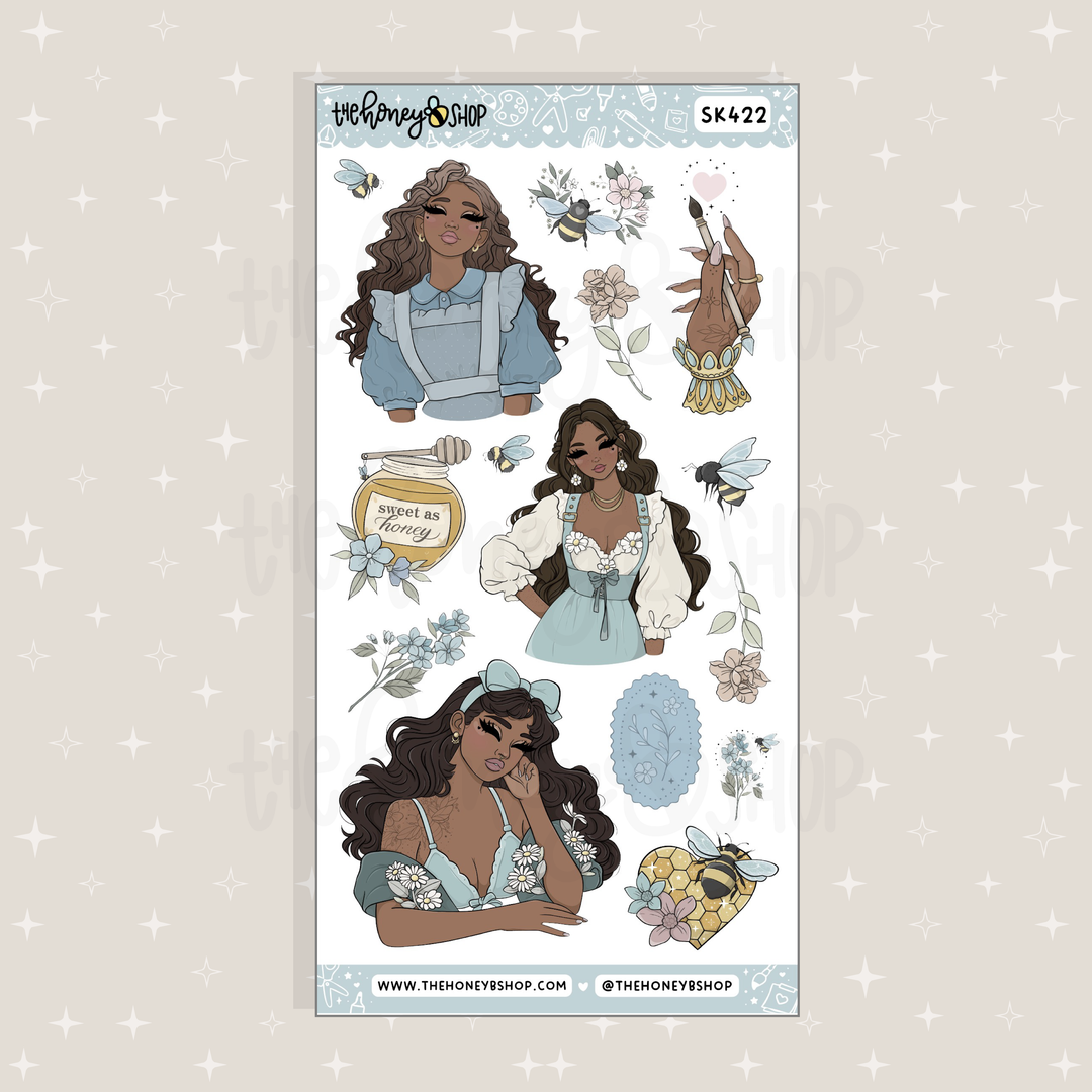 HoneyB Hollow Large Babe Deco Doodle Sticker Sheet | Planner &amp; Journaling Stickers | Choose your Skin Tone!
