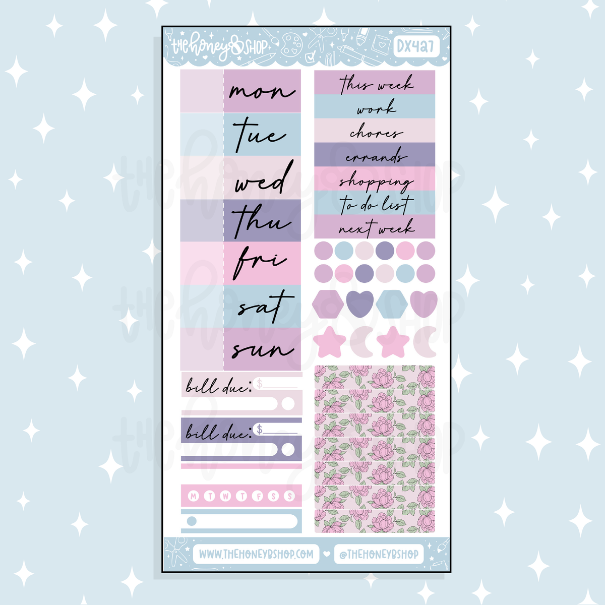 Floral Fantasy Functional + Date Headers Doodle Sticker | May Patreon