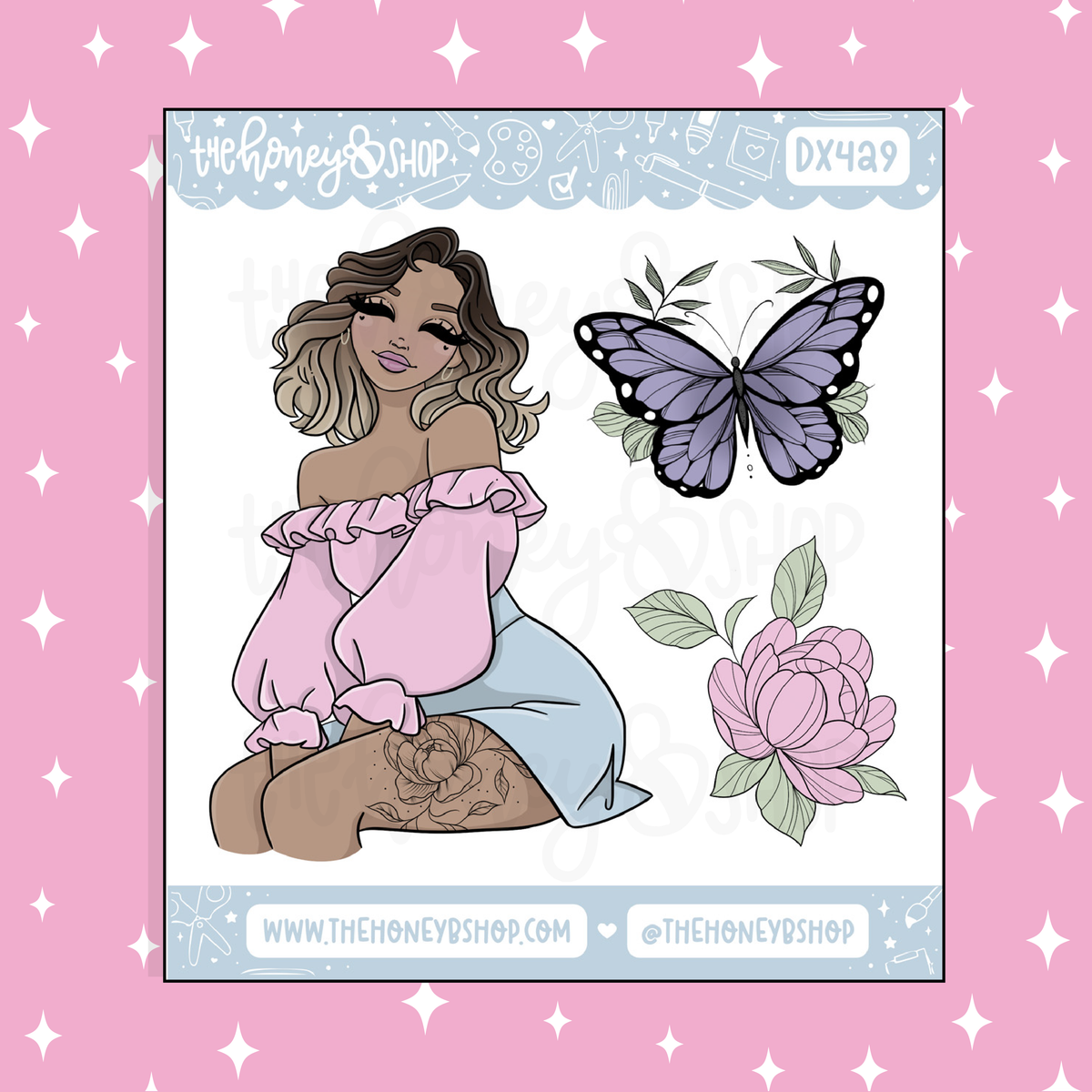 Floral Fantasy (V1) Babe Doodle Sticker | May Patreon | Choose your Skin Tone!