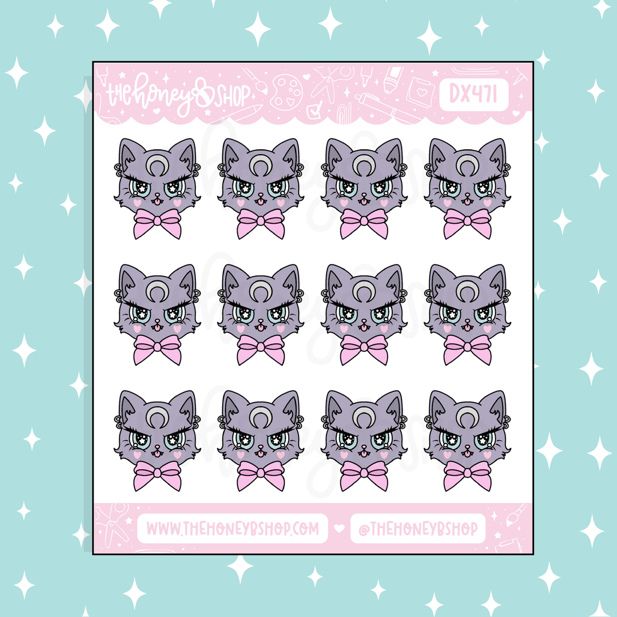 Fierce Moon Kitty Doodle Sticker