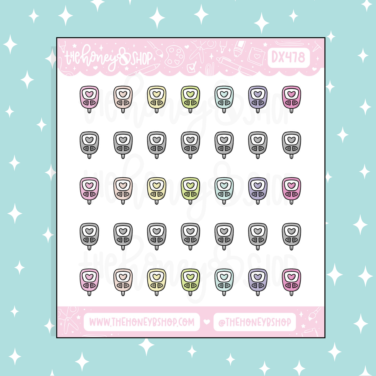 Glucose Monitor Icons Doodle Sticker